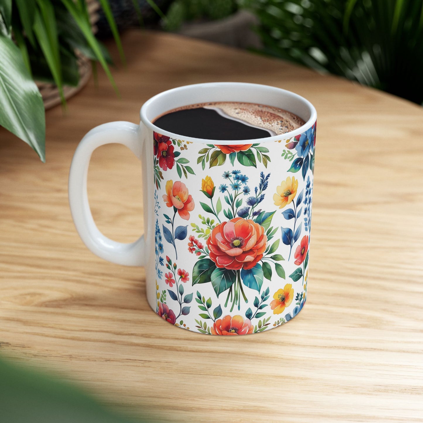 Floral Ceramic Mug, Gift for Garden Lovers, Tea Coffee Cup, Mother's Day, Home Decor, Floral Art