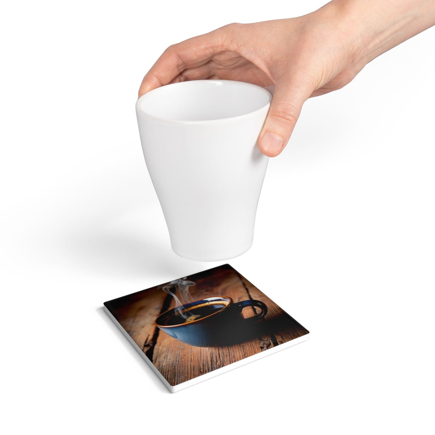 Ceramic Coaster with Coffee Cup Design - Perfect for Home or Cafe Use