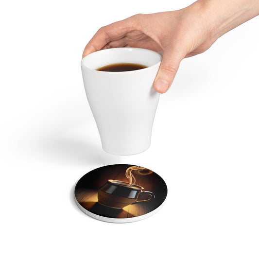 Rustic Ceramic Coaster with Coffee Steam Design - Perfect for Home Decor & Gifts
