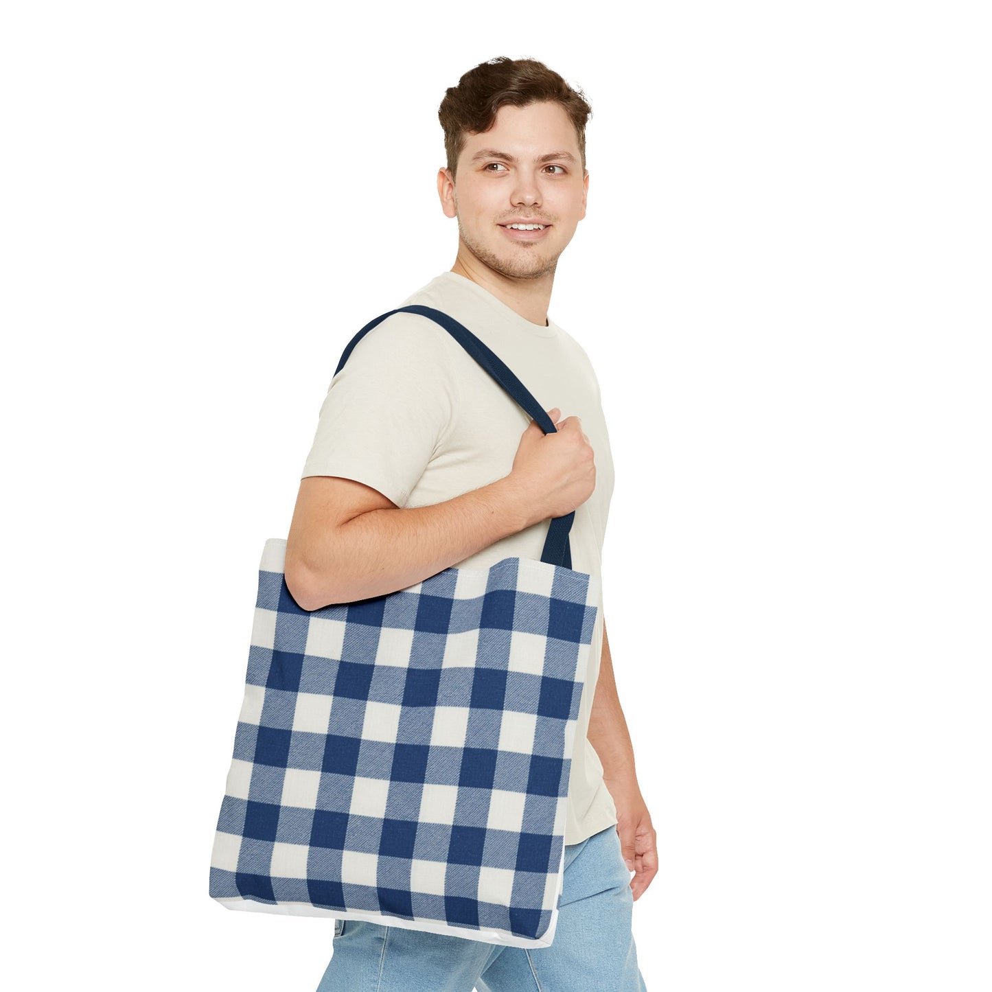 Stylish Blue Checkered Shopping Bag - Perfect for Everyday Use