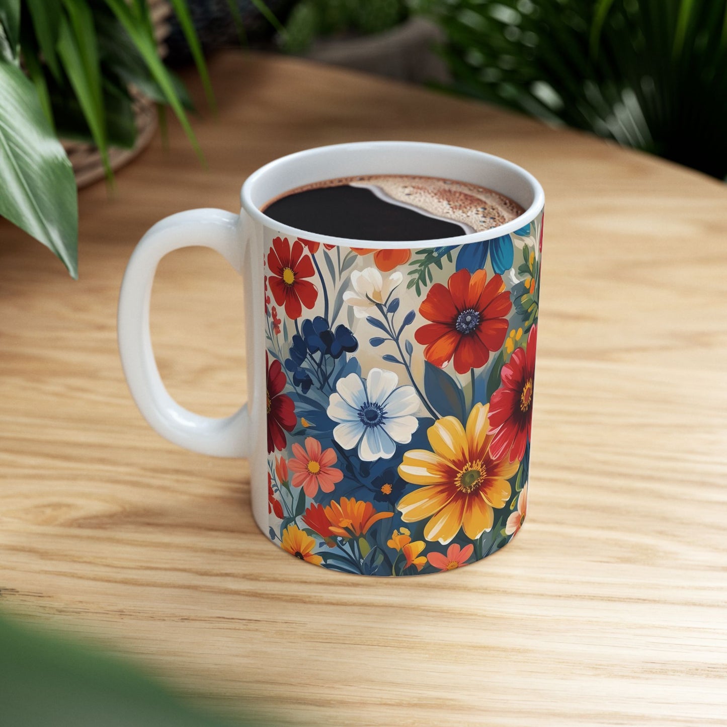 Vibrant Floral Ceramic Mug, Coffee Lover Gift, Home Decor, Tea Mug, Spring Kitchenware, Flower Design