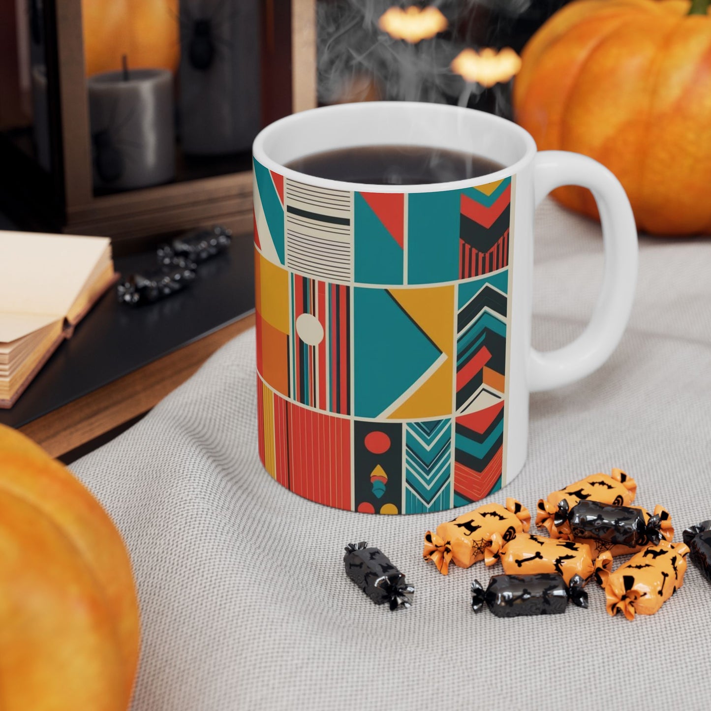 Modern Geometric Ceramic Mug - Vibrant Design for Coffee & Tea Lovers