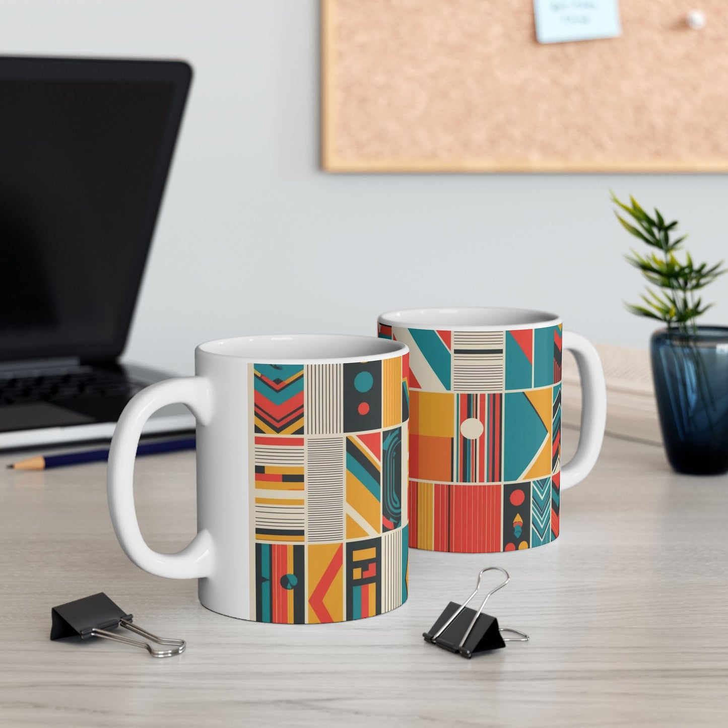 Modern Geometric Ceramic Mug - Vibrant Design for Coffee & Tea Lovers