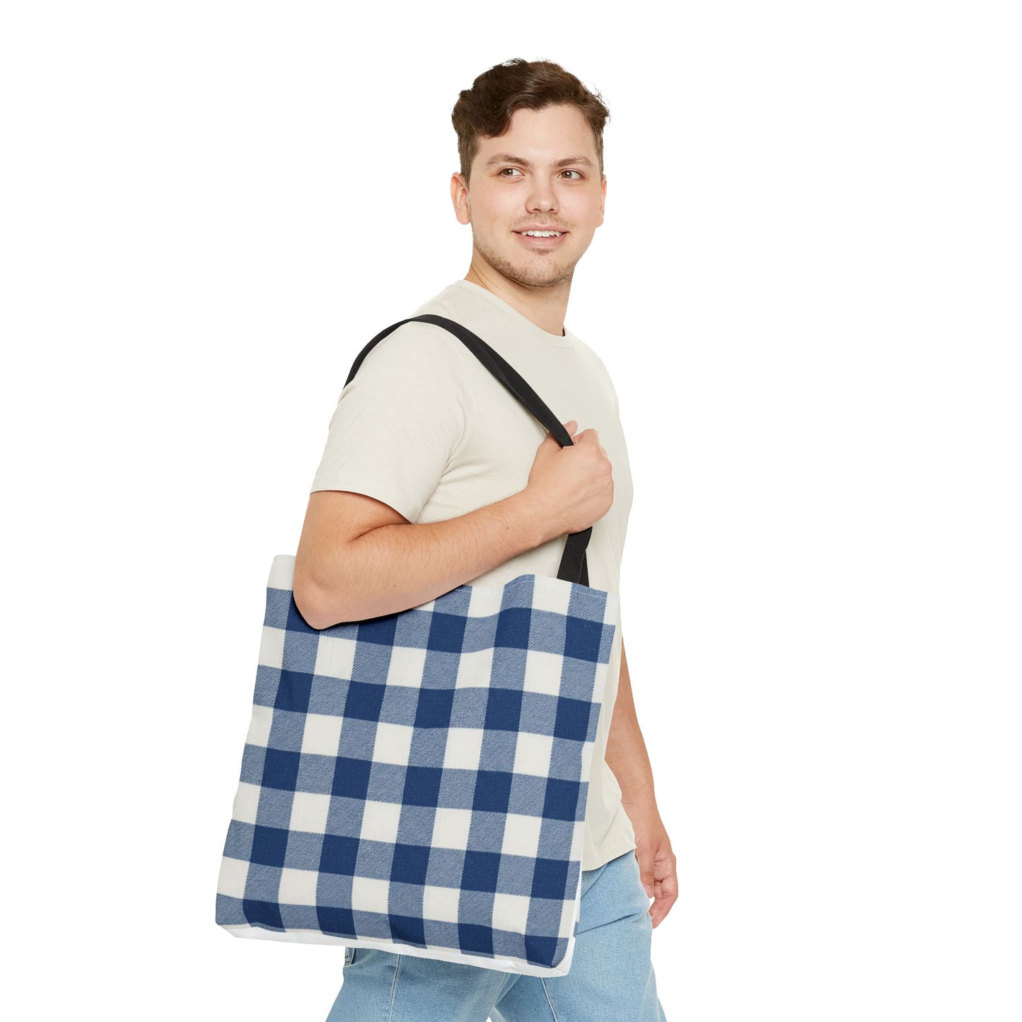 Stylish Blue Checkered Shopping Bag - Perfect for Everyday Use