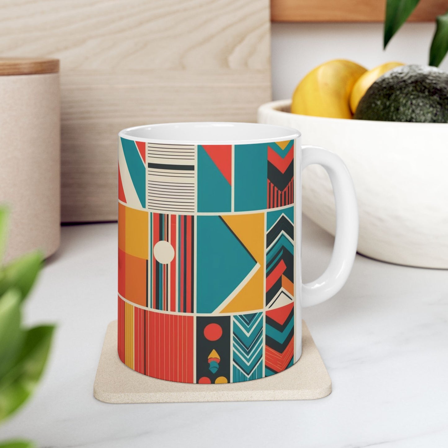 Modern Geometric Ceramic Mug - Vibrant Design for Coffee & Tea Lovers