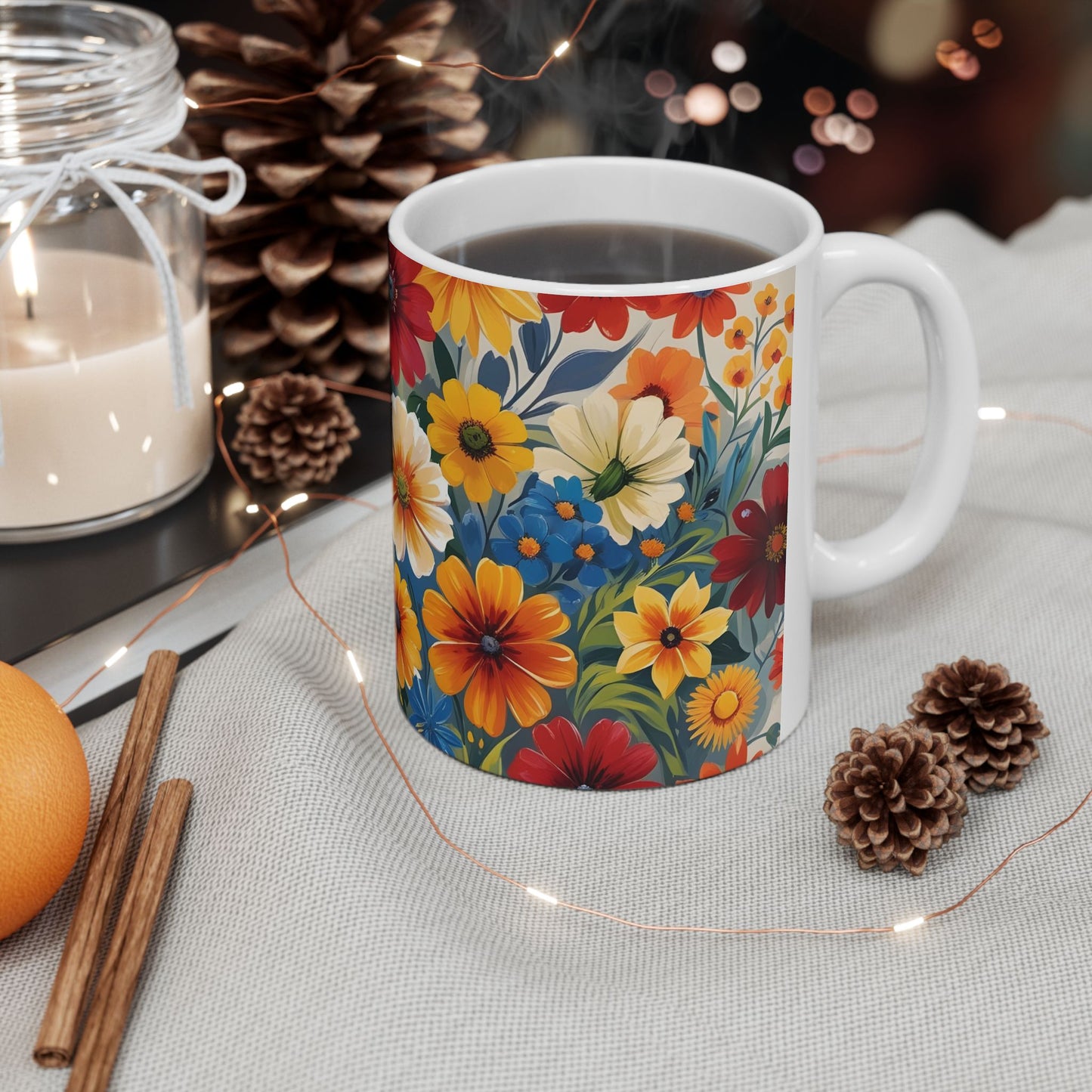 Vibrant Floral Ceramic Mug, Coffee Lover Gift, Home Decor, Tea Mug, Spring Kitchenware, Flower Design