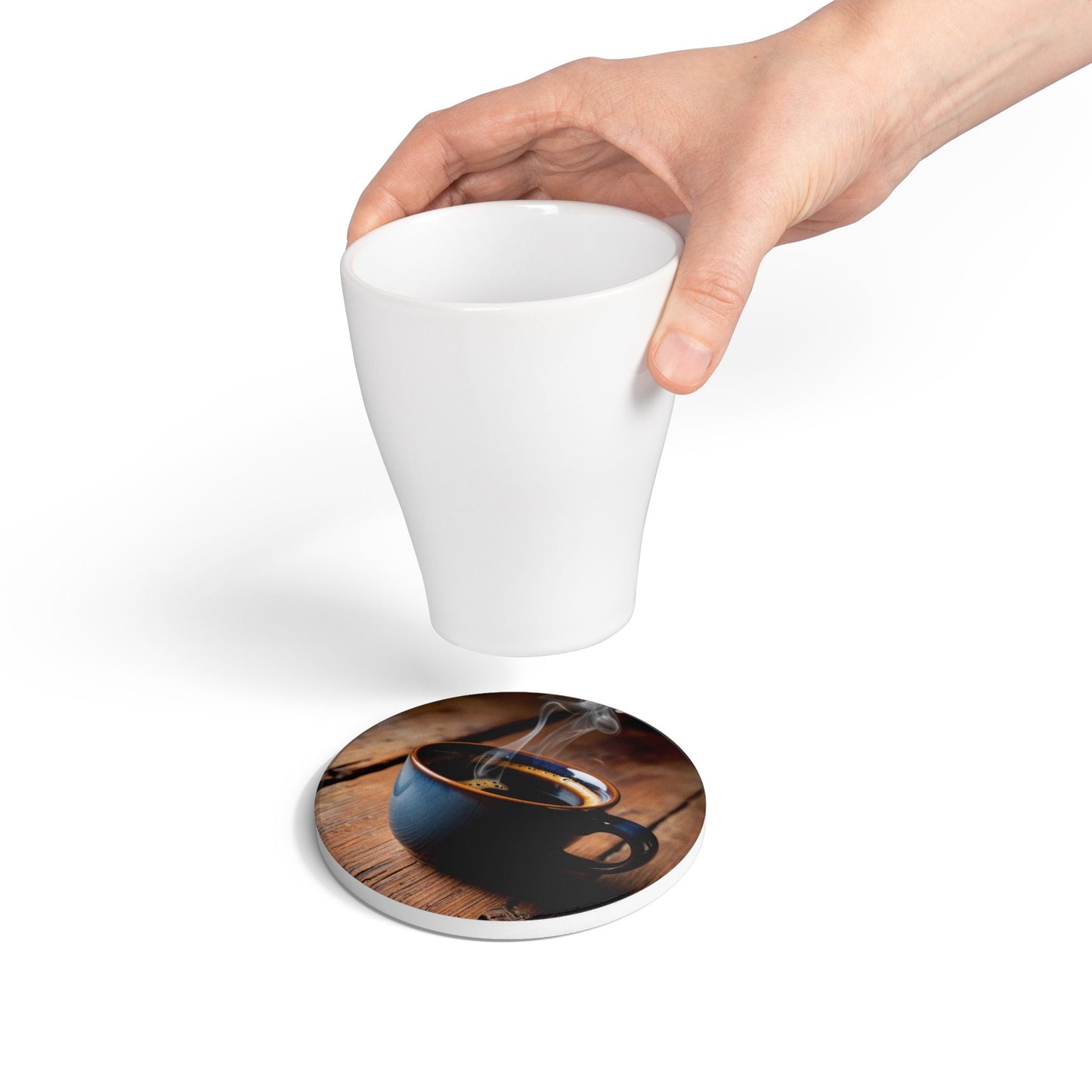 Ceramic Coaster with Coffee Cup Design - Perfect for Home or Cafe Use