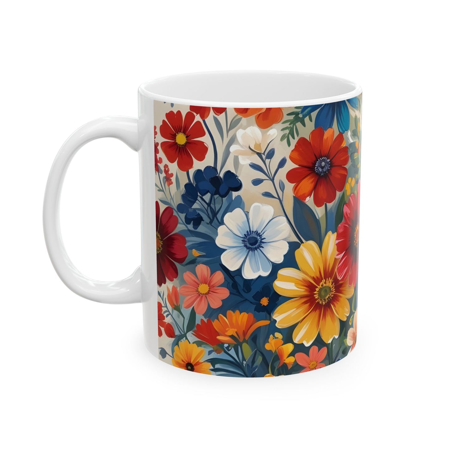 Vibrant Floral Ceramic Mug, Coffee Lover Gift, Home Decor, Tea Mug, Spring Kitchenware, Flower Design