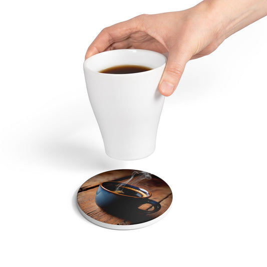 Ceramic Coaster with Coffee Cup Design - Perfect for Home or Cafe Use