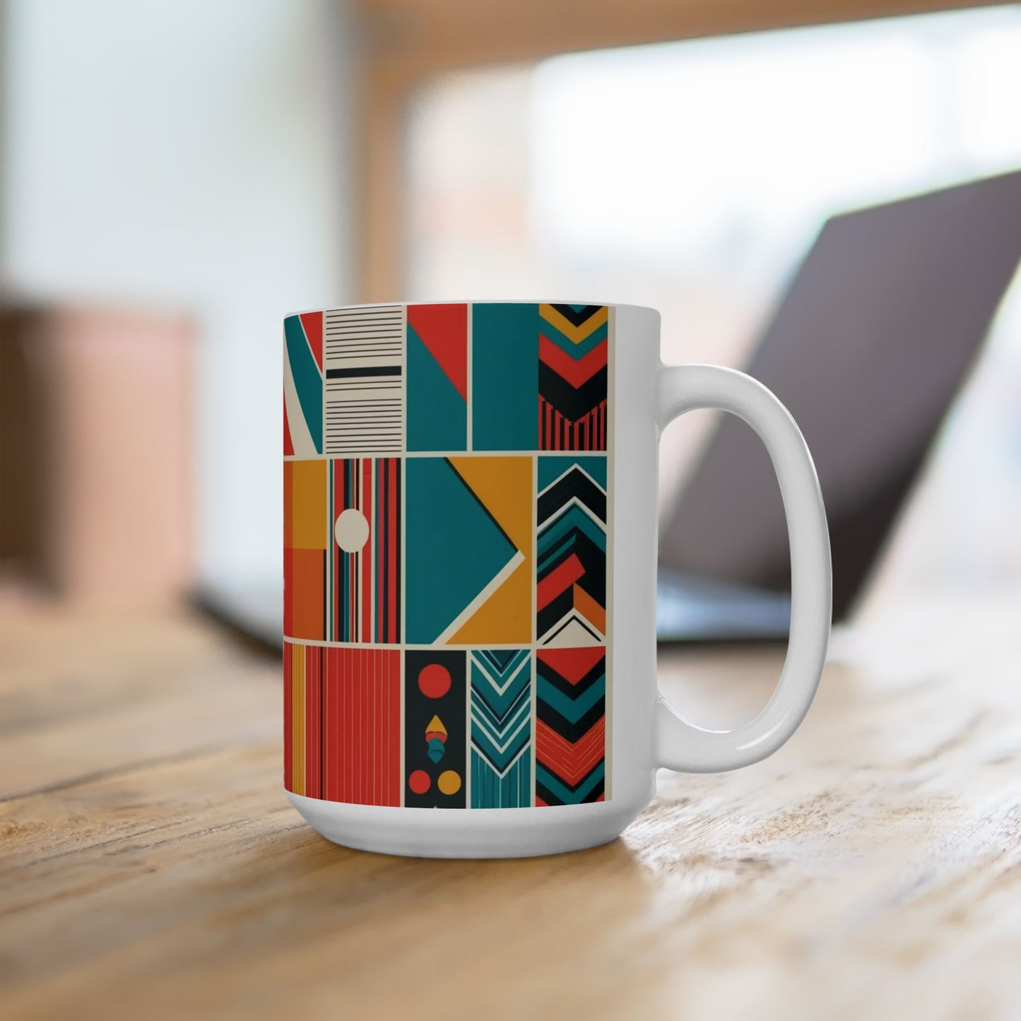 Modern Geometric Ceramic Mug - Vibrant Design for Coffee & Tea Lovers