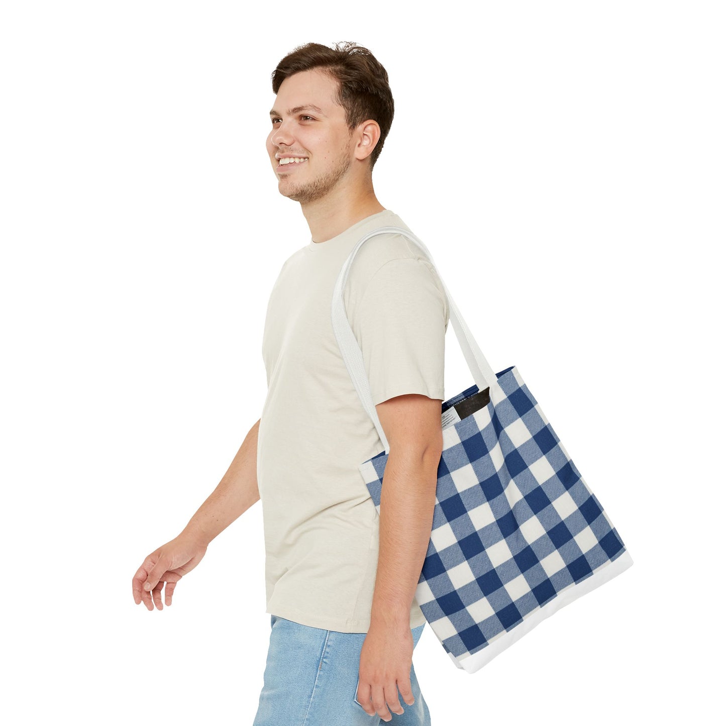 Stylish Blue Checkered Shopping Bag - Perfect for Everyday Use