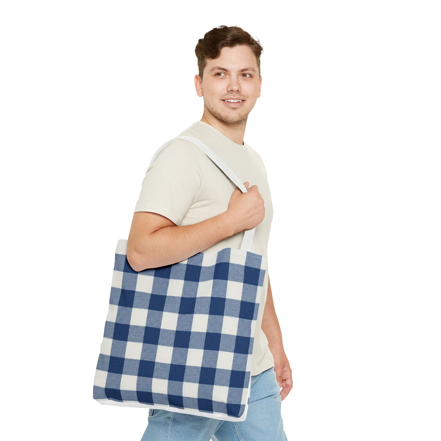 Stylish Blue Checkered Shopping Bag - Perfect for Everyday Use