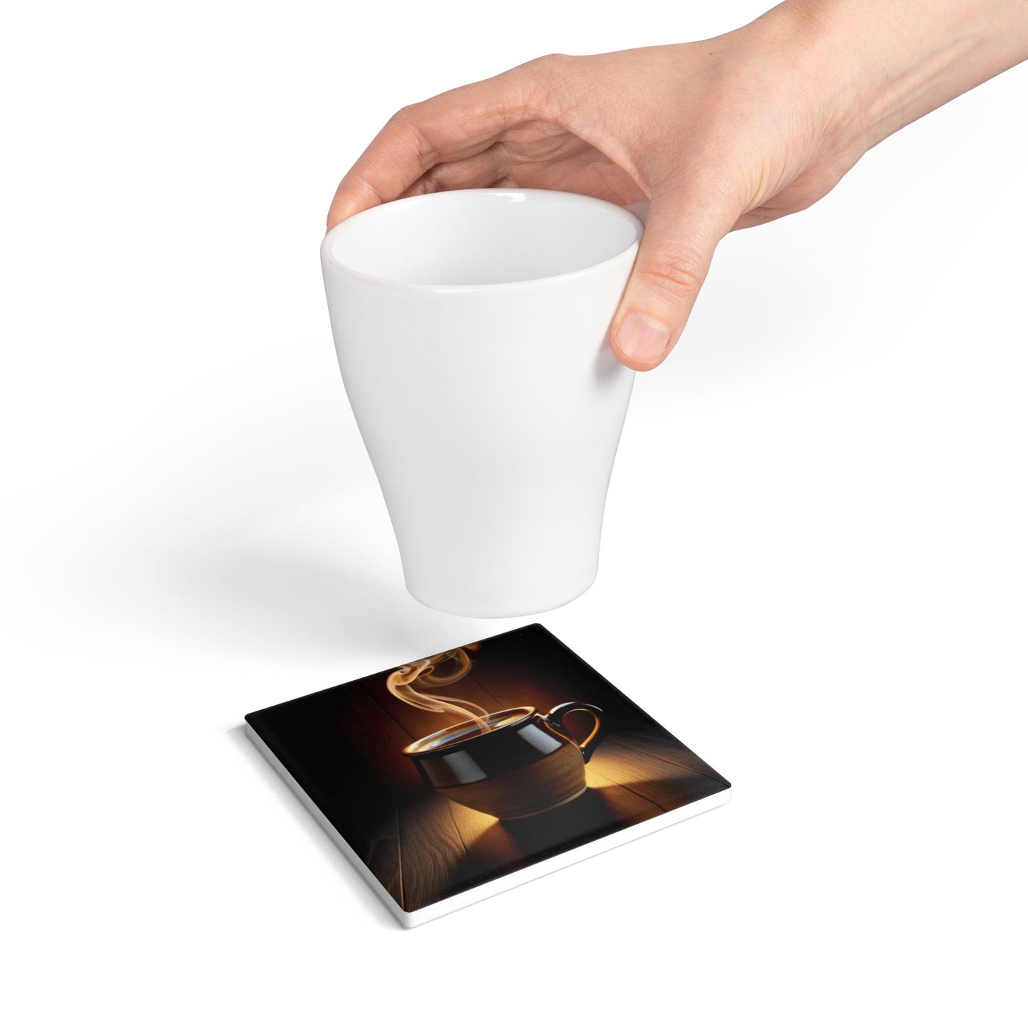 Rustic Ceramic Coaster with Coffee Steam Design - Perfect for Home Decor & Gifts