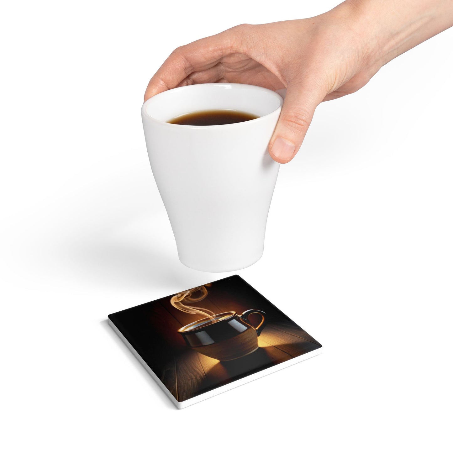 Rustic Ceramic Coaster with Coffee Steam Design - Perfect for Home Decor & Gifts