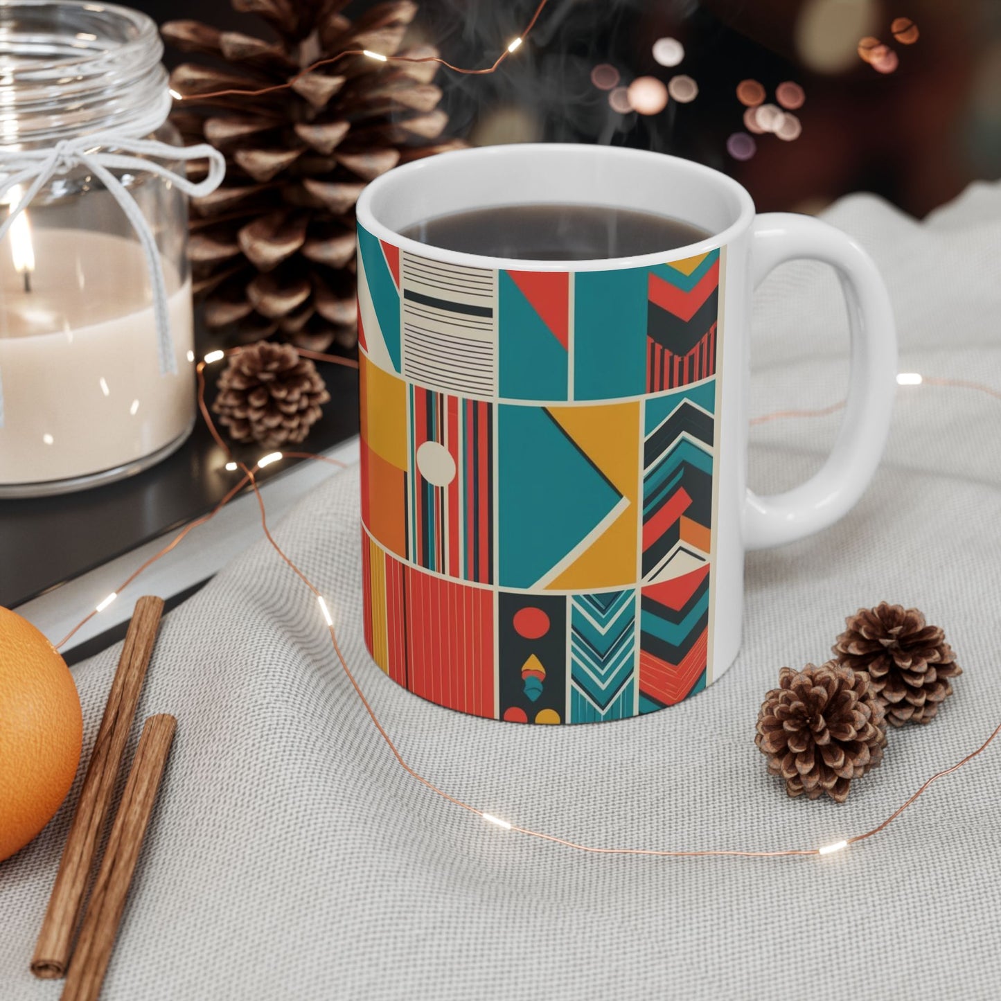 Modern Geometric Ceramic Mug - Vibrant Design for Coffee & Tea Lovers