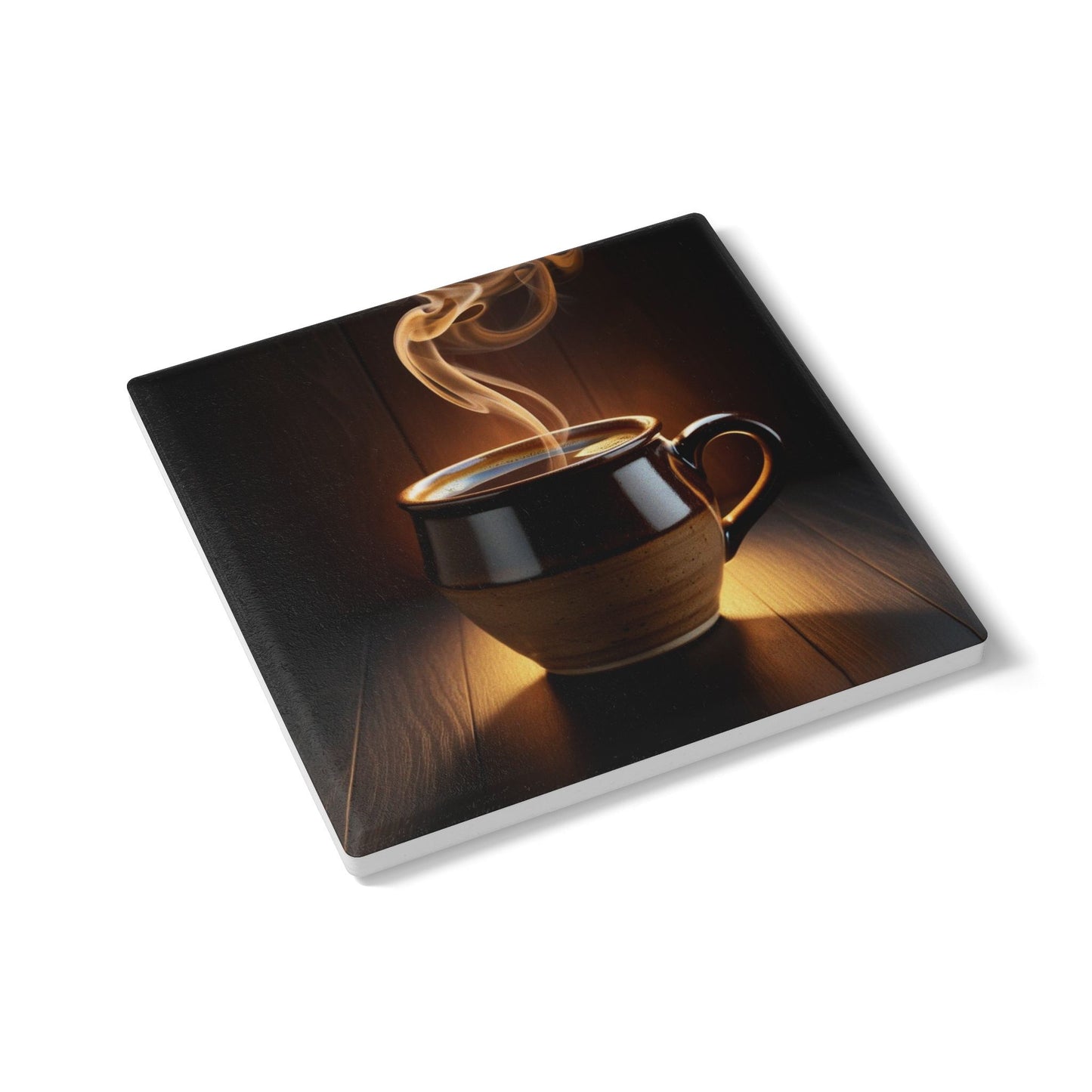 Rustic Ceramic Coaster with Coffee Steam Design - Perfect for Home Decor & Gifts