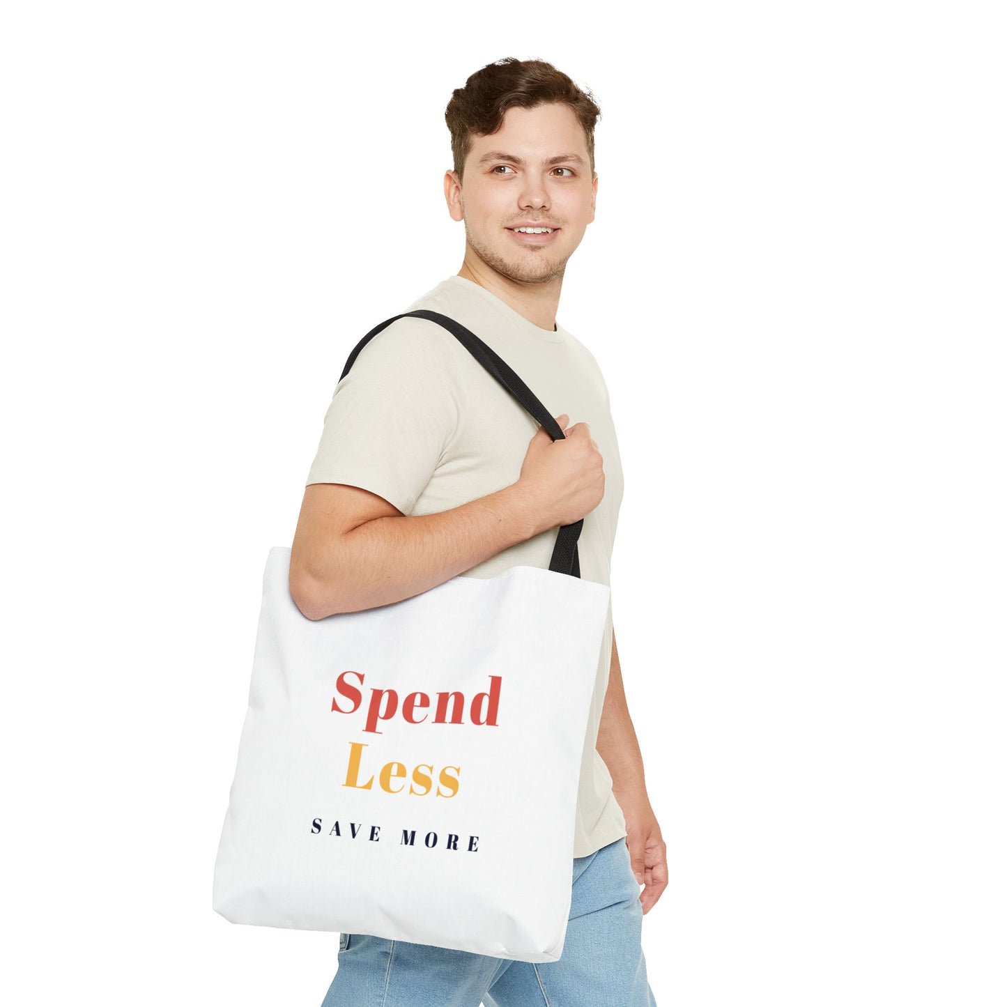 Motivational Shopping Bag - 'Spend Less, Save More' - Eco-Friendly Shopping Bag