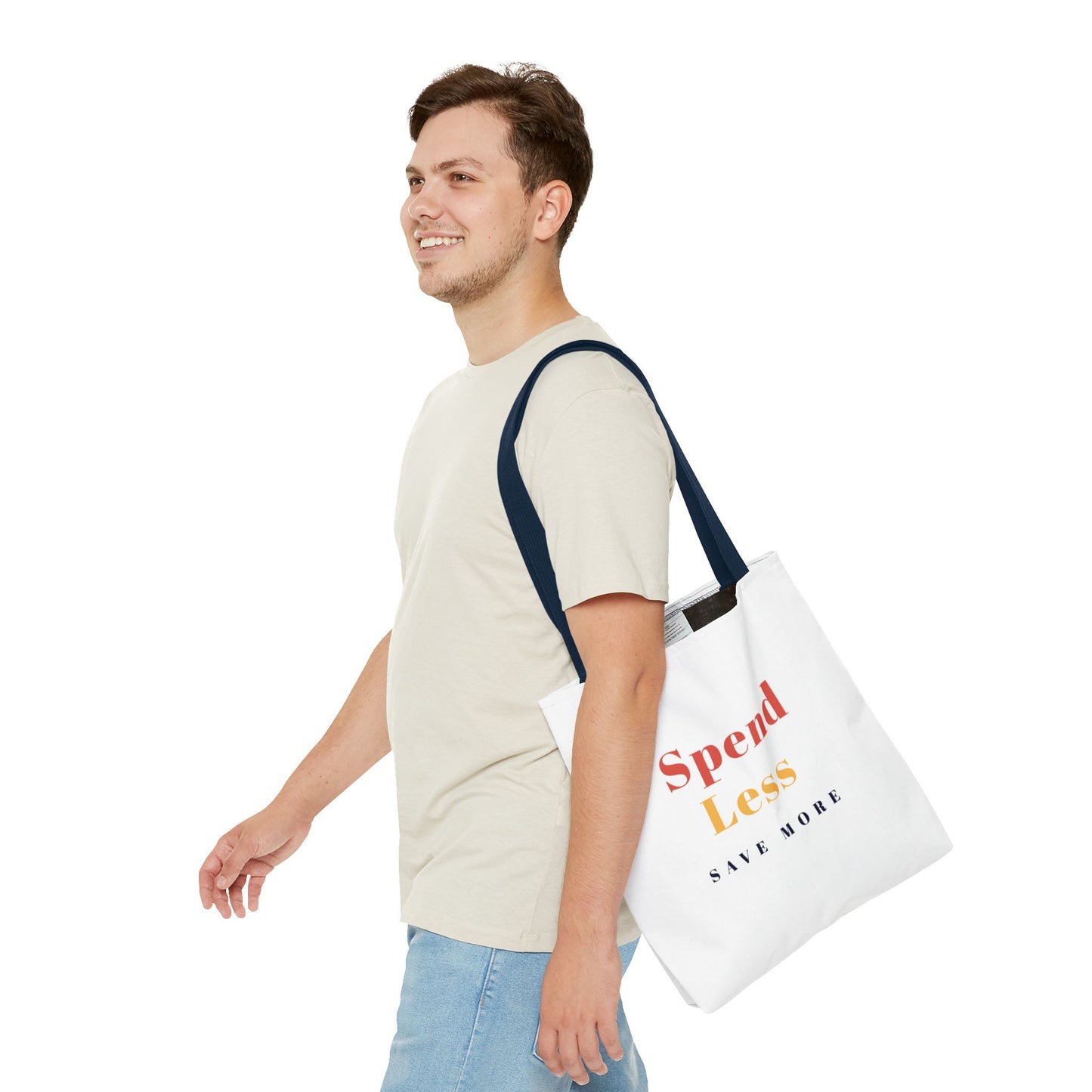 Motivational Shopping Bag - 'Spend Less, Save More' - Eco-Friendly Shopping Bag