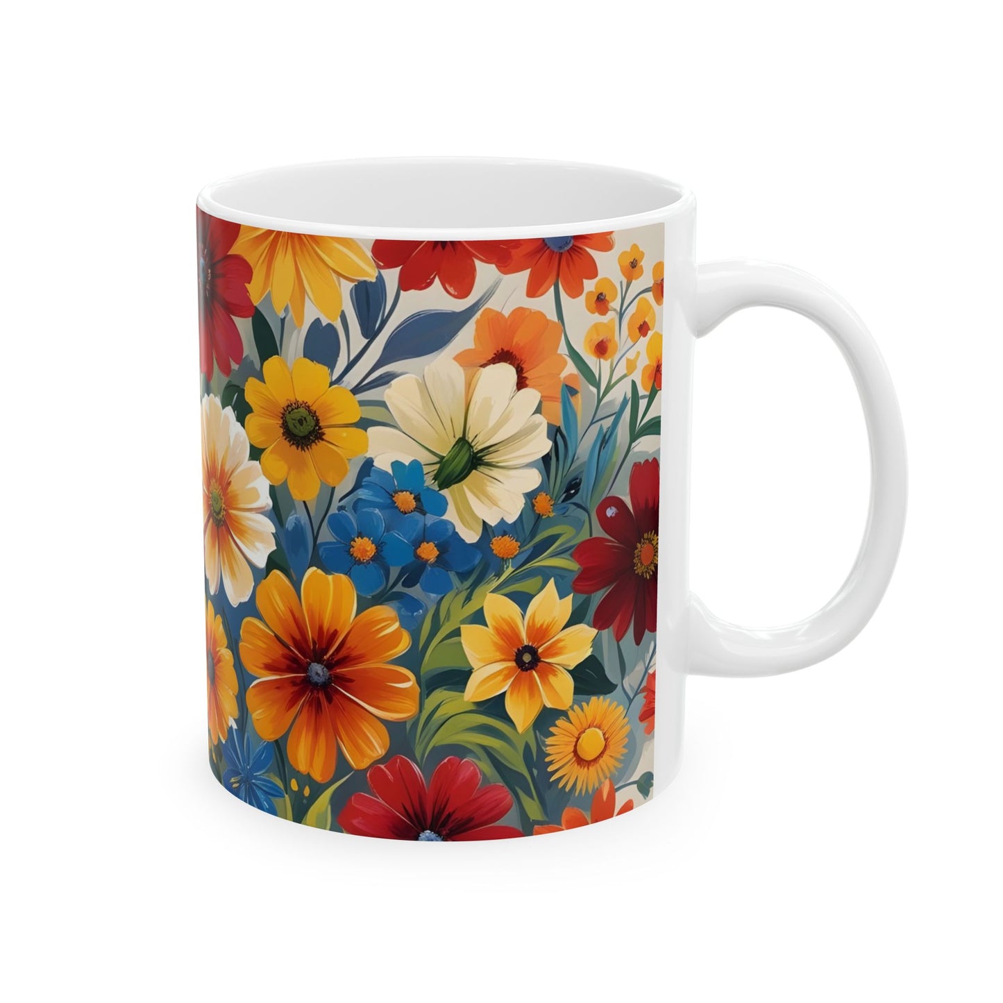 Vibrant Floral Ceramic Mug, Coffee Lover Gift, Home Decor, Tea Mug, Spring Kitchenware, Flower Design
