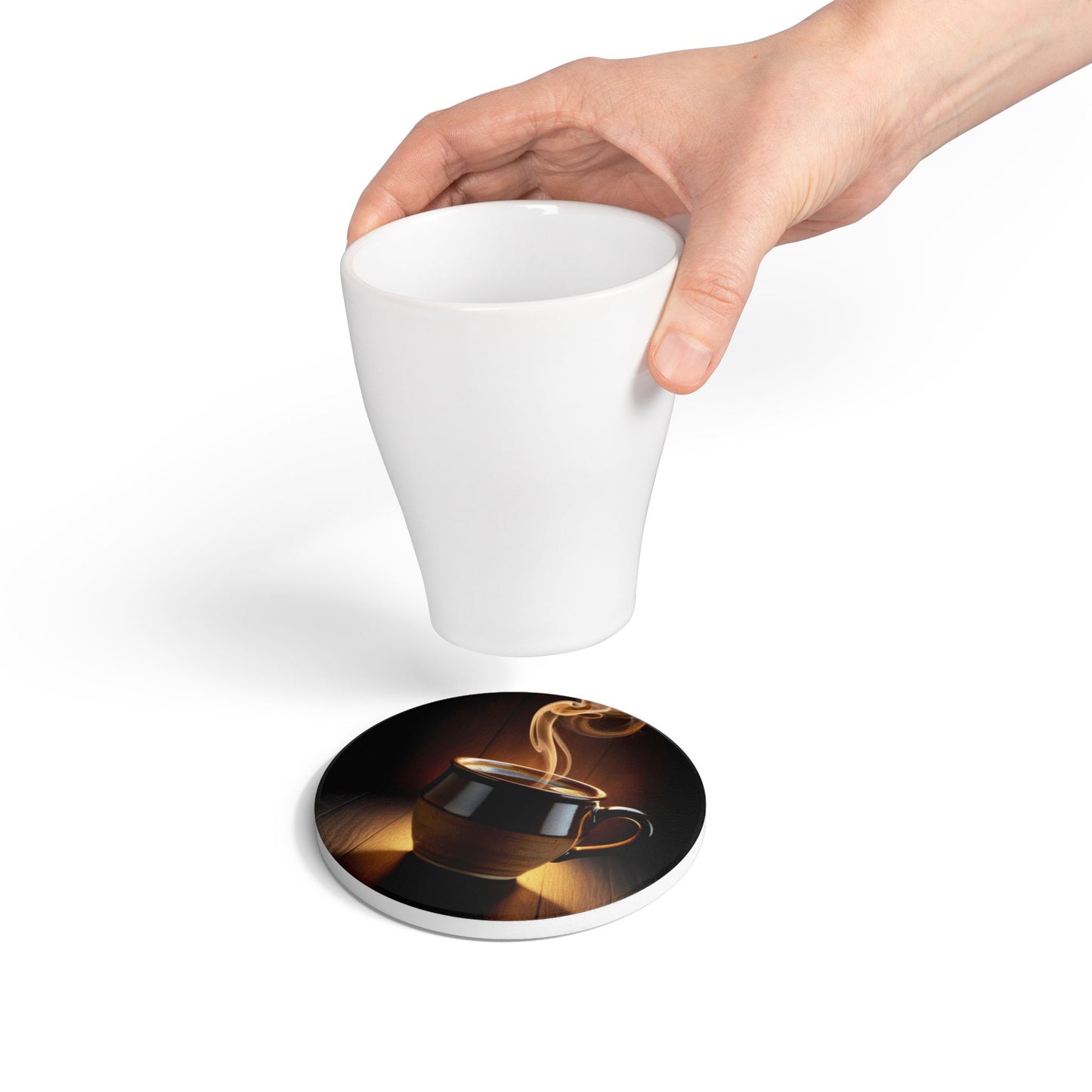 Rustic Ceramic Coaster with Coffee Steam Design - Perfect for Home Decor & Gifts