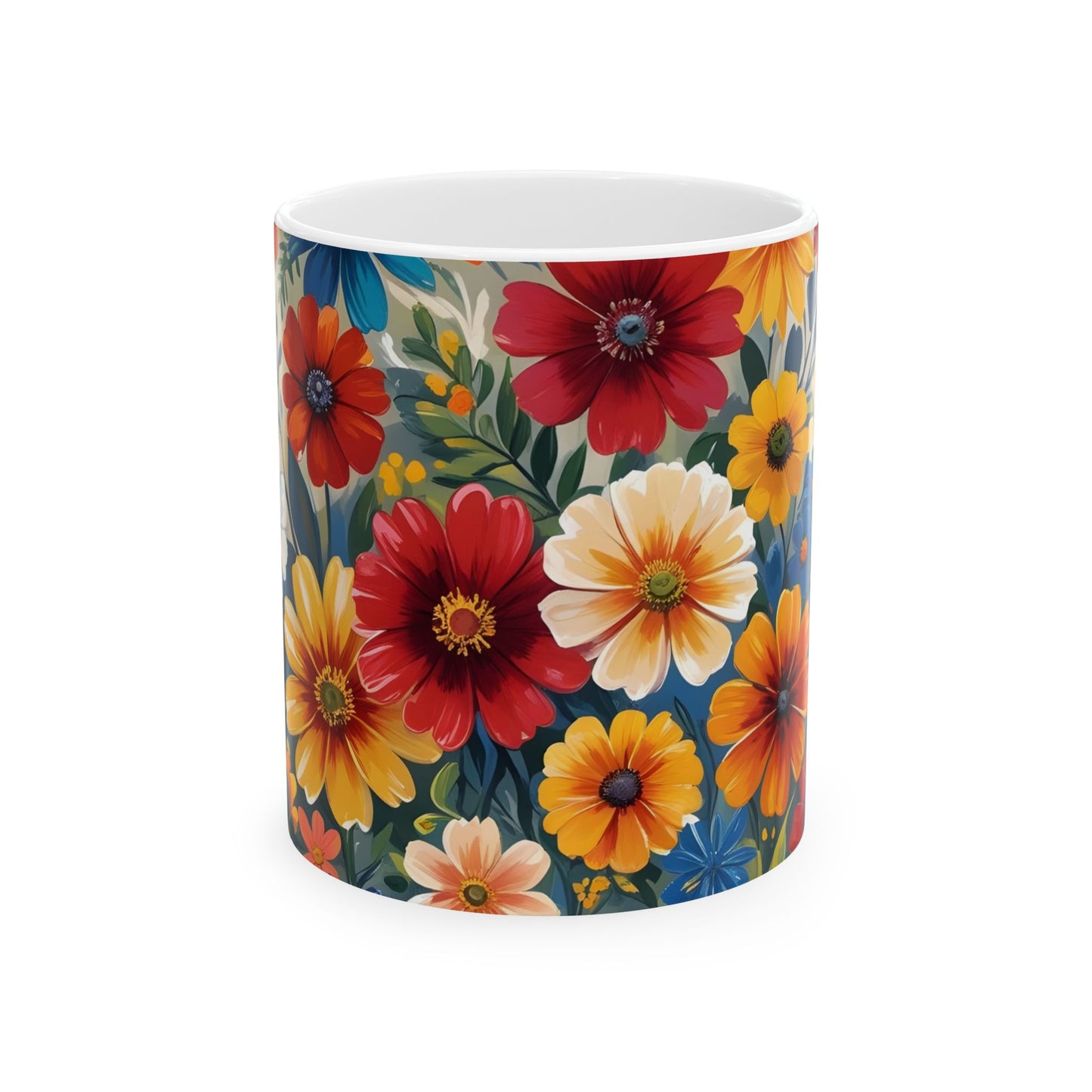 Vibrant Floral Ceramic Mug, Coffee Lover Gift, Home Decor, Tea Mug, Spring Kitchenware, Flower Design
