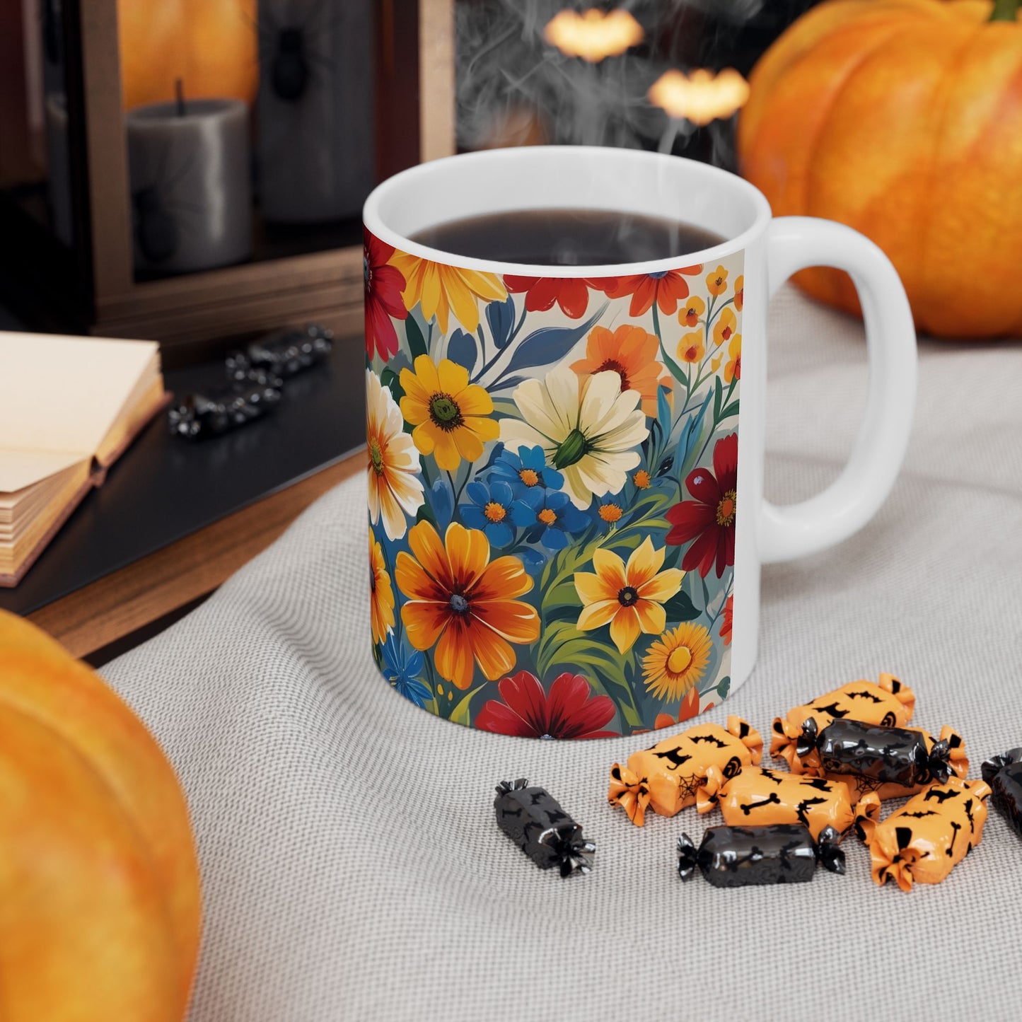 Vibrant Floral Ceramic Mug, Coffee Lover Gift, Home Decor, Tea Mug, Spring Kitchenware, Flower Design