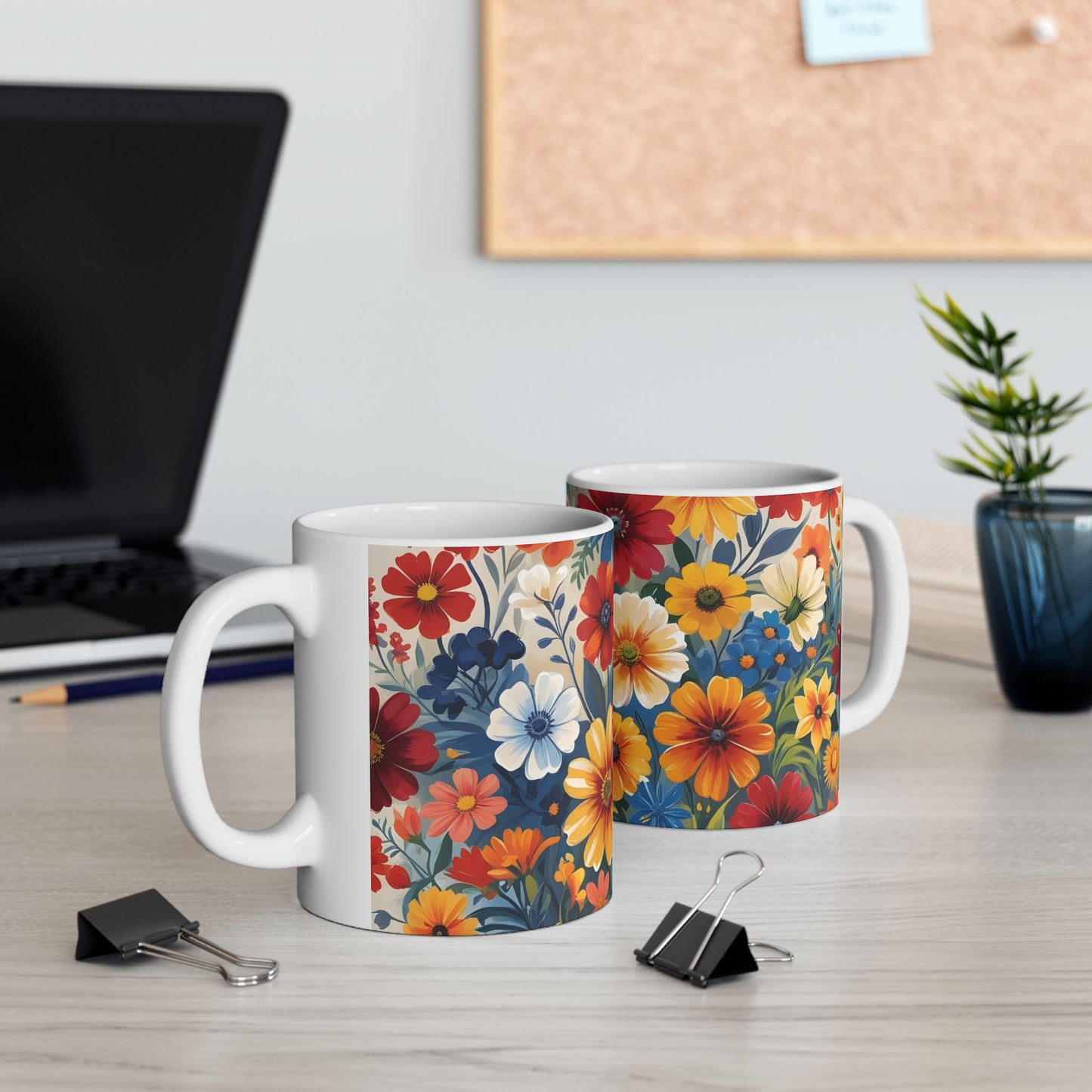 Vibrant Floral Ceramic Mug, Coffee Lover Gift, Home Decor, Tea Mug, Spring Kitchenware, Flower Design