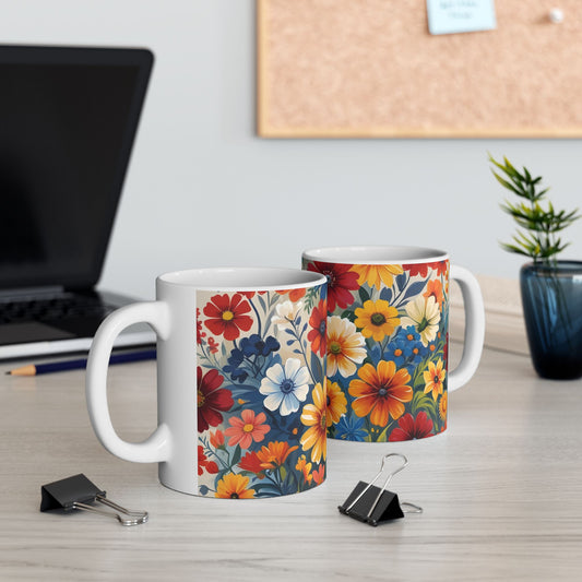 Vibrant Floral Ceramic Mug, Coffee Lover Gift, Home Decor, Tea Mug, Spring Kitchenware, Flower Design