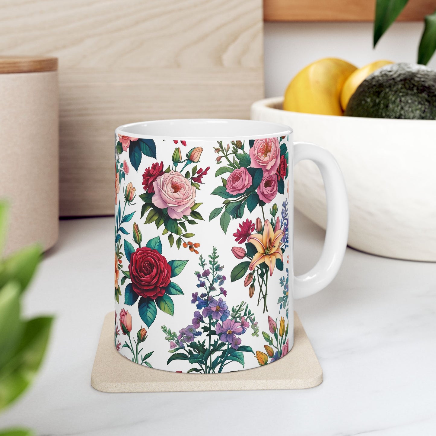 Floral Ceramic Mug - Perfect Gift, Coffee Mug, Tea Lover’s Gift, Kitchen Decor, Birthday Present, Home Office