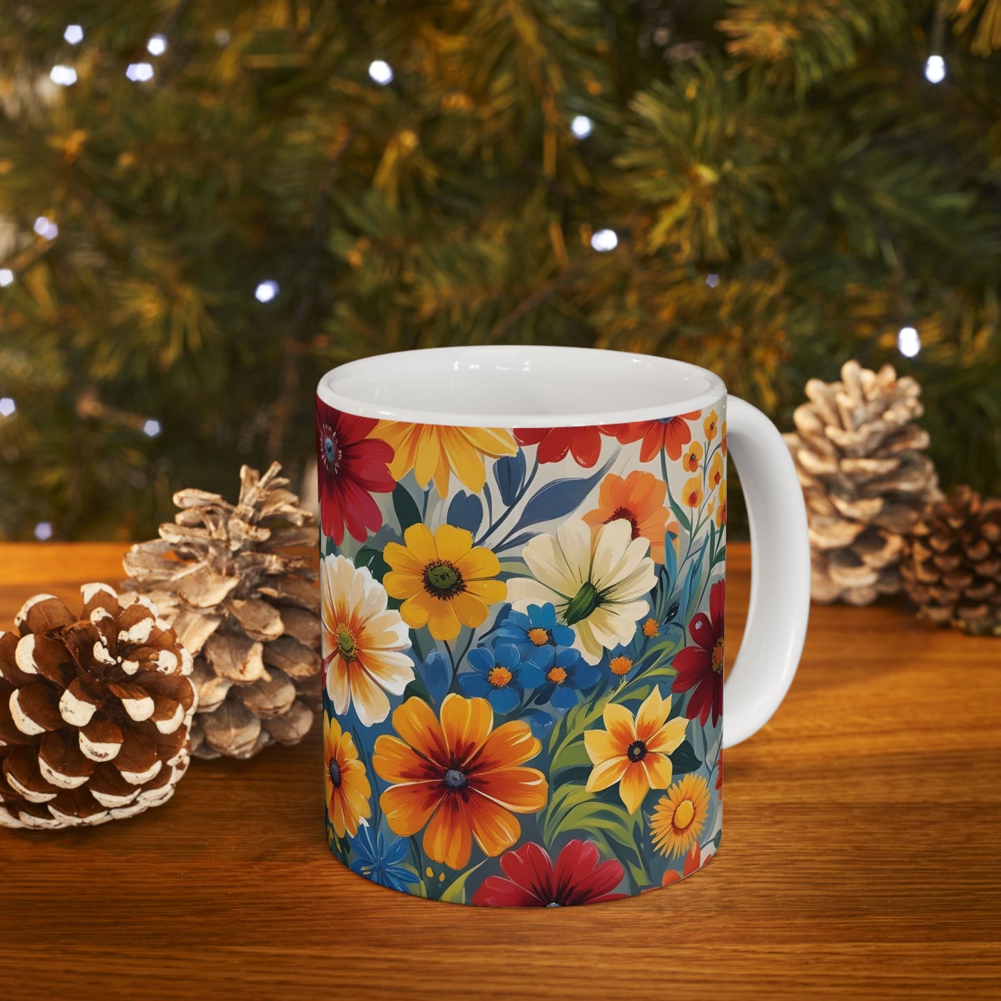 Vibrant Floral Ceramic Mug, Coffee Lover Gift, Home Decor, Tea Mug, Spring Kitchenware, Flower Design