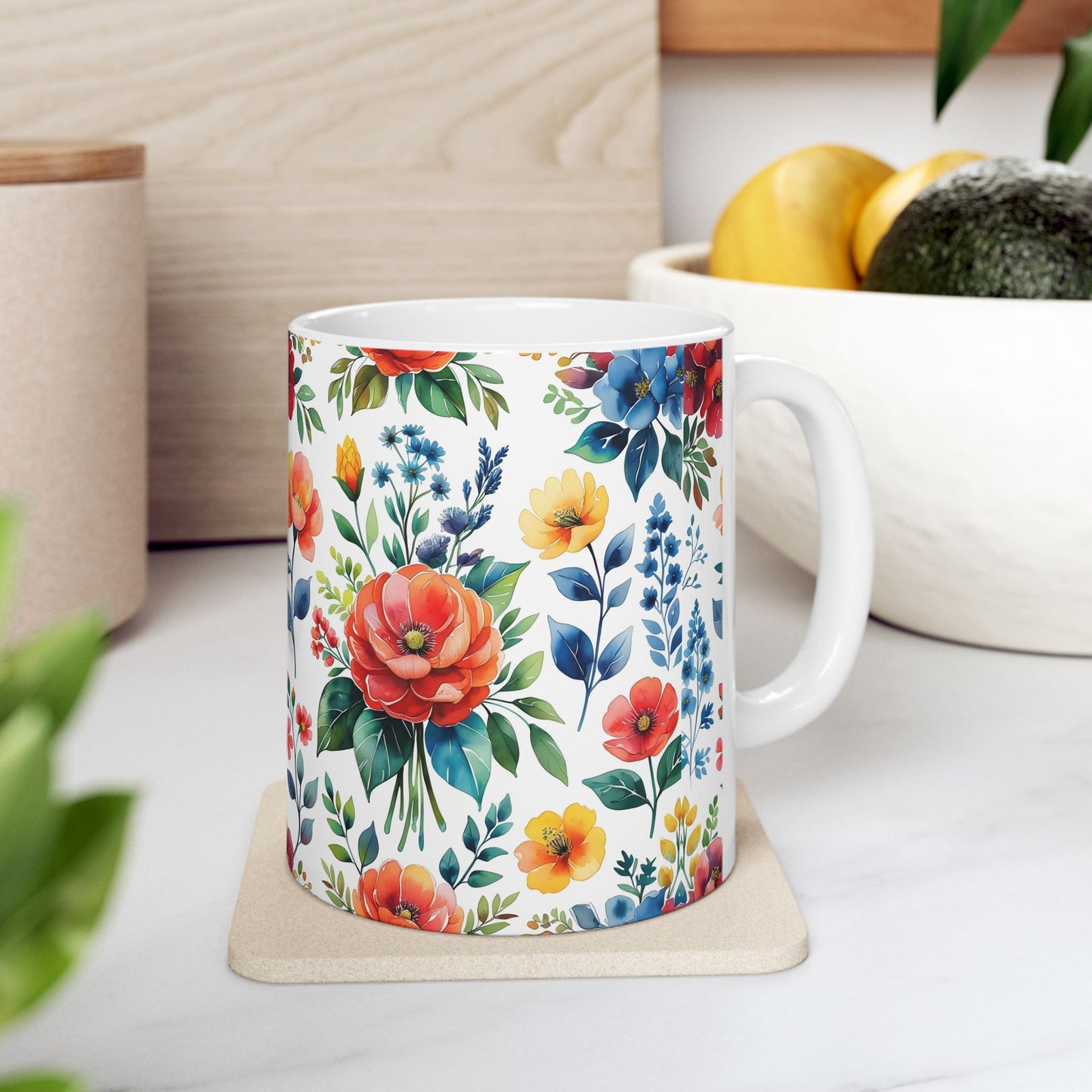 Floral Ceramic Mug, Gift for Garden Lovers, Tea Coffee Cup, Mother's Day, Home Decor, Floral Art