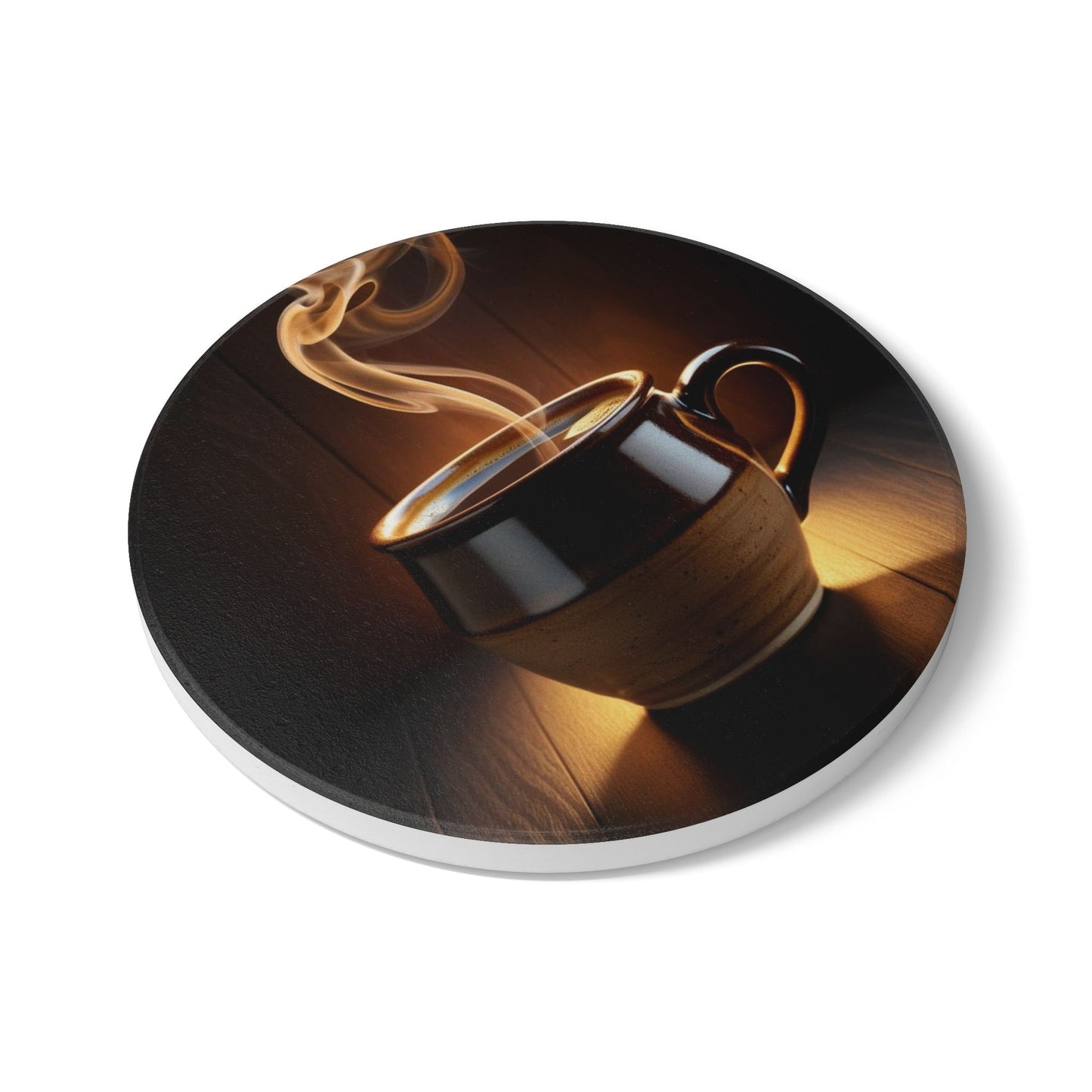 Rustic Ceramic Coaster with Coffee Steam Design - Perfect for Home Decor & Gifts