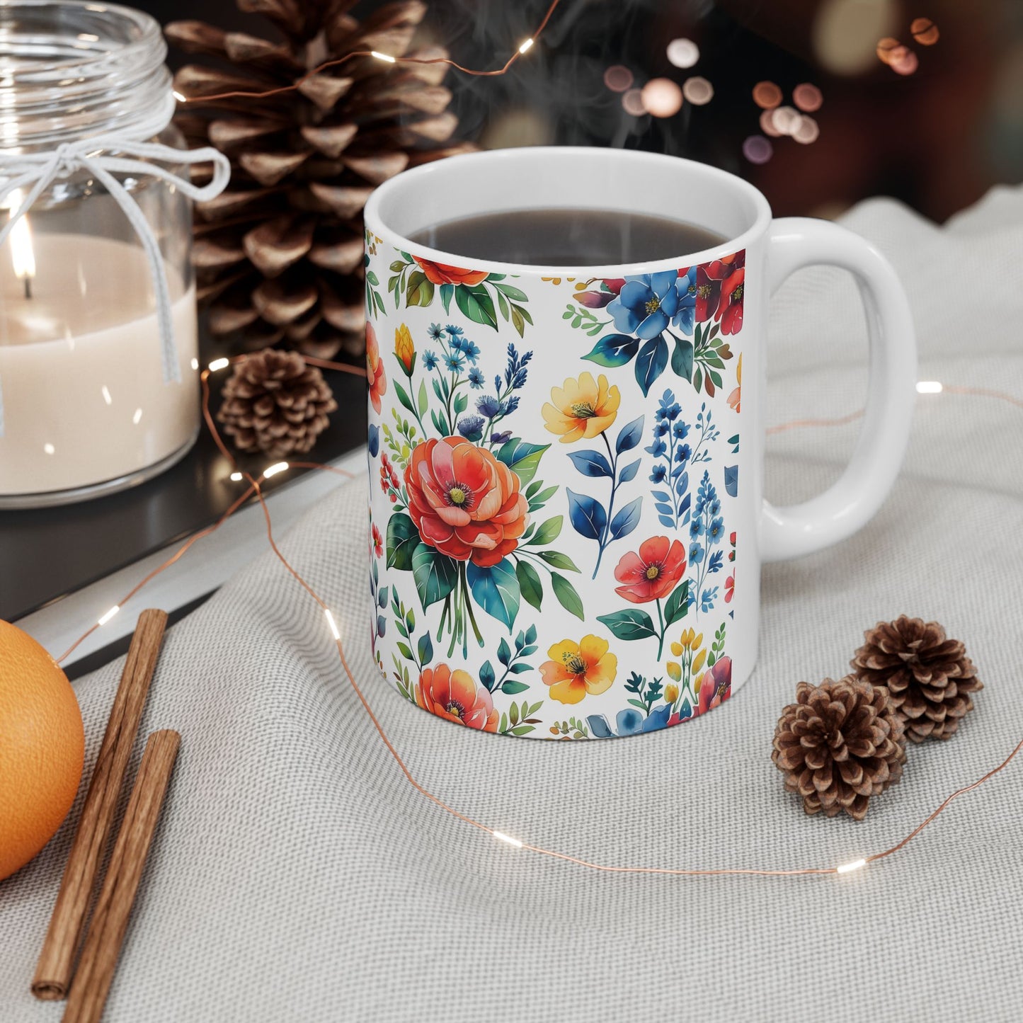 Floral Ceramic Mug, Gift for Garden Lovers, Tea Coffee Cup, Mother's Day, Home Decor, Floral Art