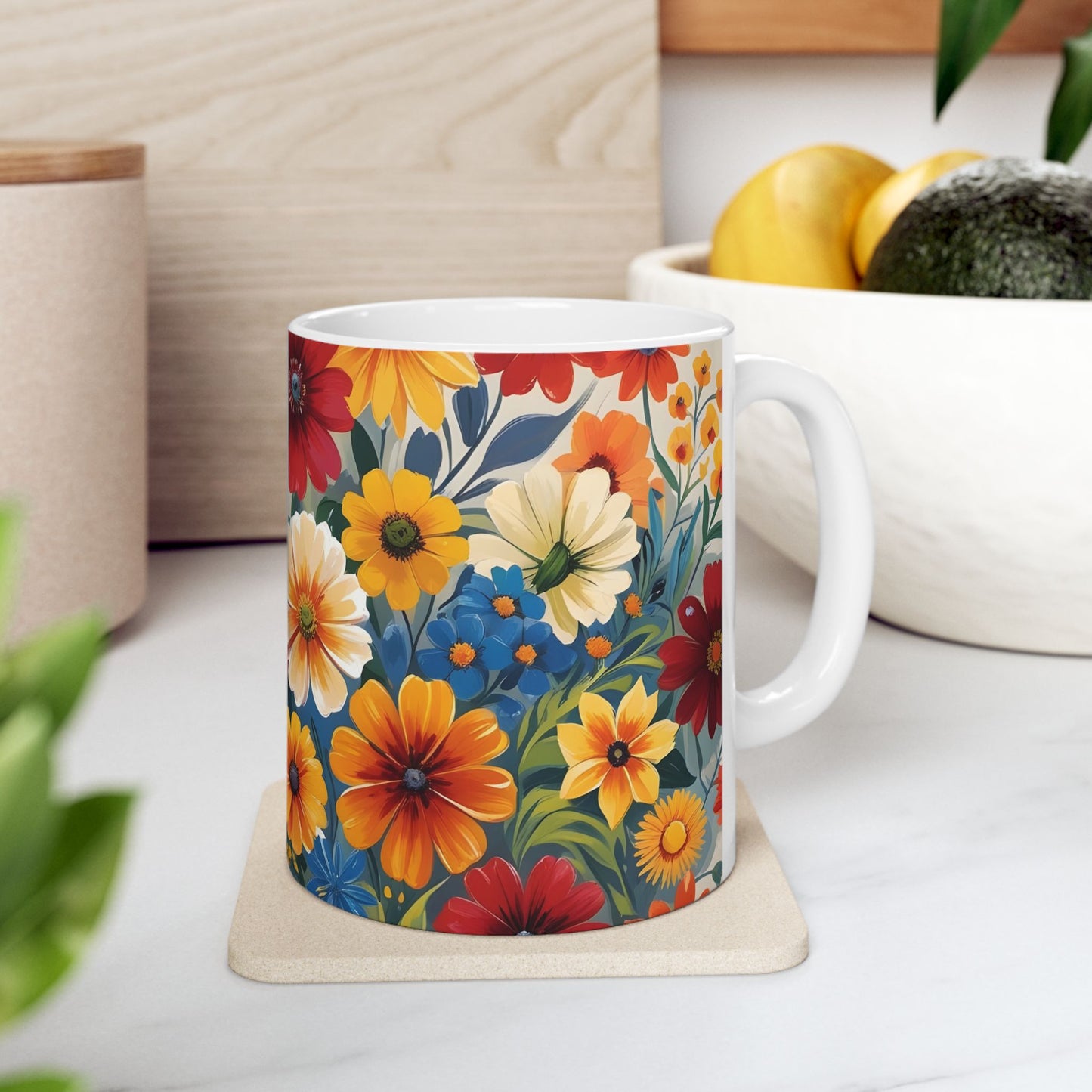Vibrant Floral Ceramic Mug, Coffee Lover Gift, Home Decor, Tea Mug, Spring Kitchenware, Flower Design