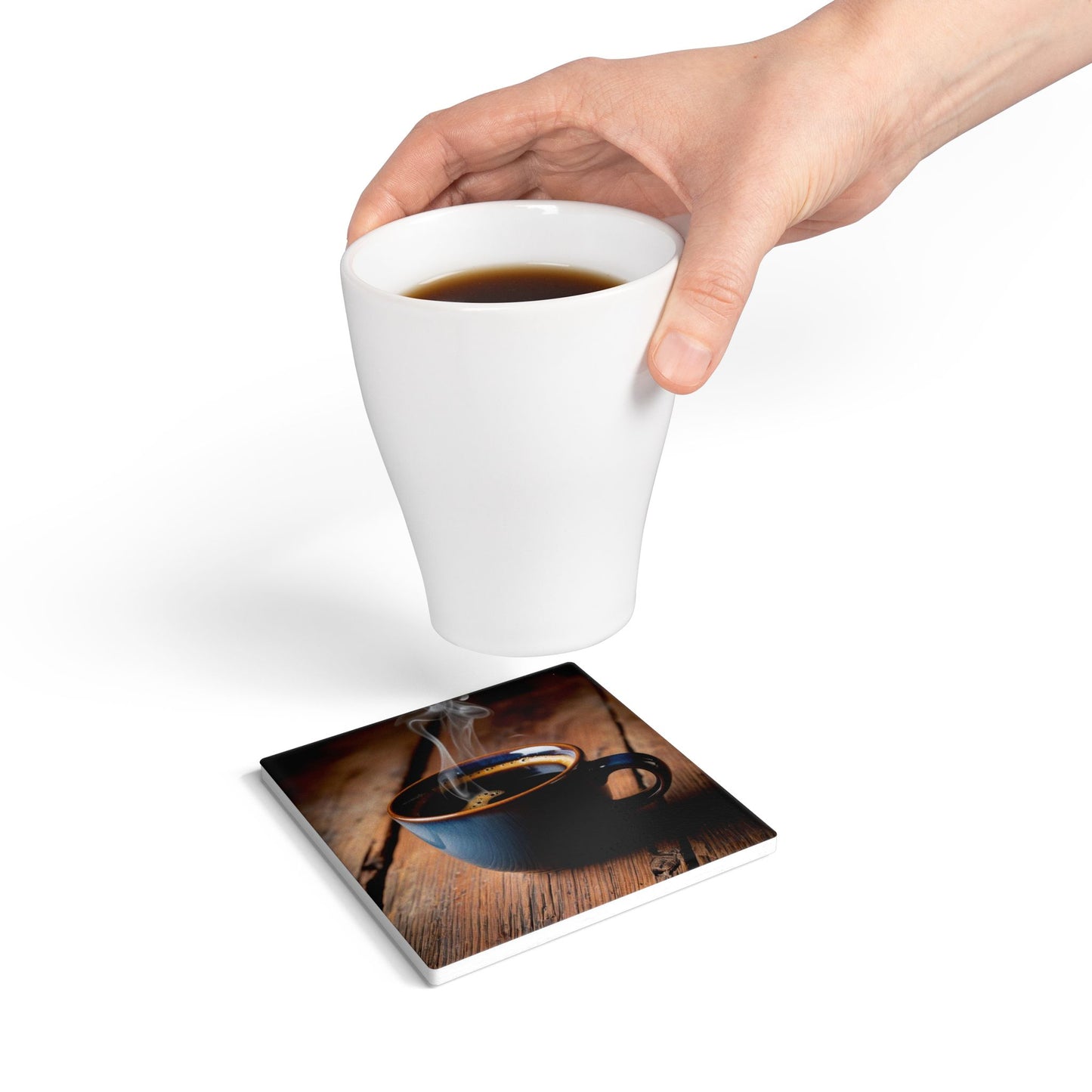 Ceramic Coaster with Coffee Cup Design - Perfect for Home or Cafe Use