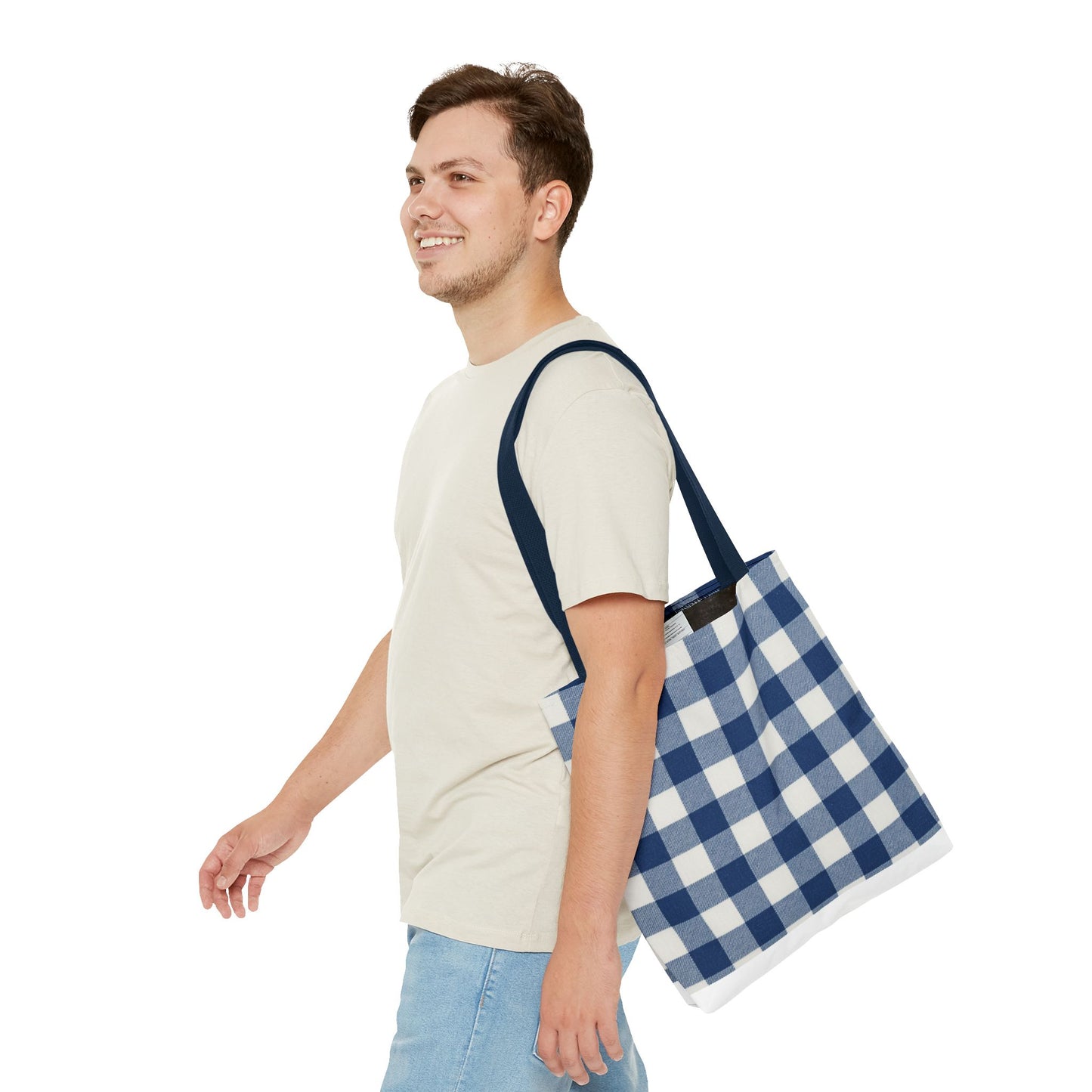 Stylish Blue Checkered Shopping Bag - Perfect for Everyday Use